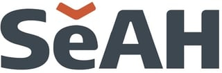 SeAH logo with dark gray letters and an orange check mark symbol above