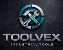 Toolvex Industrial Tools logo featuring crossed wrench and hammer in circular design on dark background