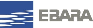 EBARA company logo featuring blue wave design and gray text