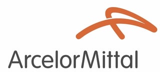 ArcelorMittal logo with orange curved swoosh design above gray company text