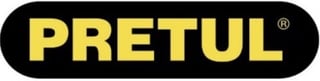 Pretul logo with yellow text on black rounded rectangle background and registered trademark symbol
