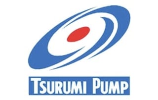 Tsurumi Pump company logo featuring a blue elliptical target design with a red center and text