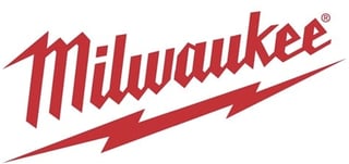 Milwaukee brand logo in red with stylized lightning bolt design